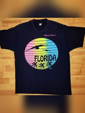 Vintage Screen Stars Daytona Beach Tropical Travel Black Tee, Single Stitch XL
